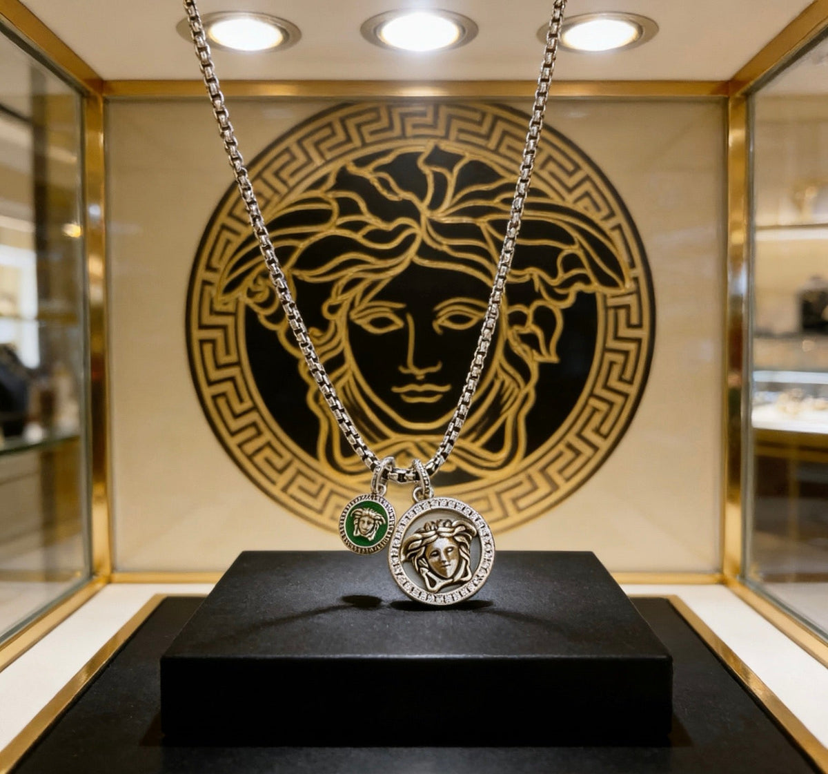 Martin Graham pendant necklace in polished metal-tone – front product view
