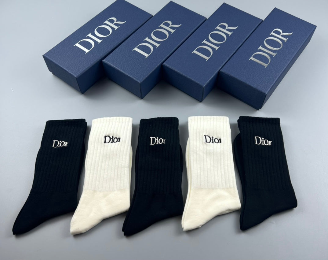 Dior Double-Needle Cotton Socks - 5-Pair Set