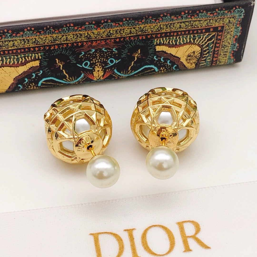 Martin Graham stud earrings in polished metal-tone – front view