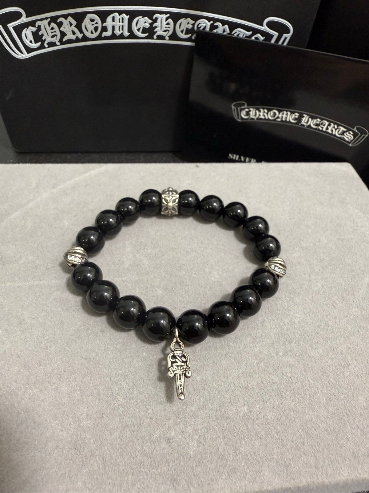 Martin Graham beaded bracelet in polished metal-tone – front product view