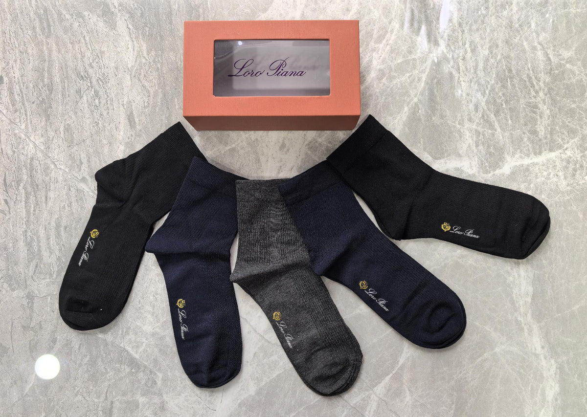 Loro Piana Modal Restrained Script Details Mid-Calf Socks - 5-Pair Set