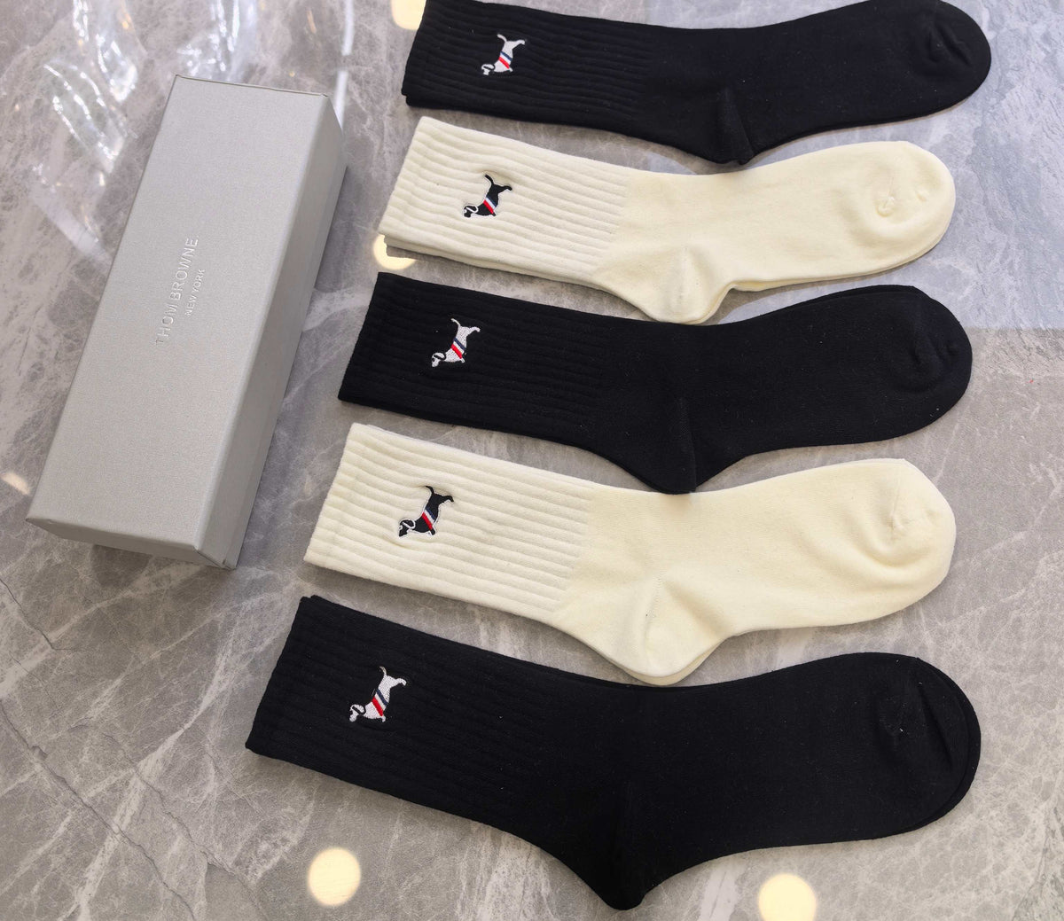 Thom Browne Dog Motif Crew Socks - 5-Pair Box
