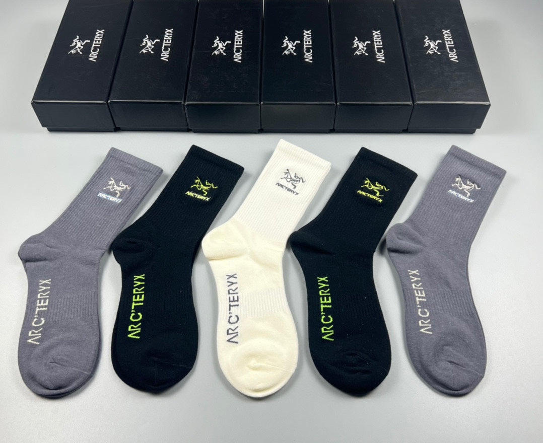 Arc'teryx Cotton Bird And Wordmark Details Crew Socks - 5-Pair Set