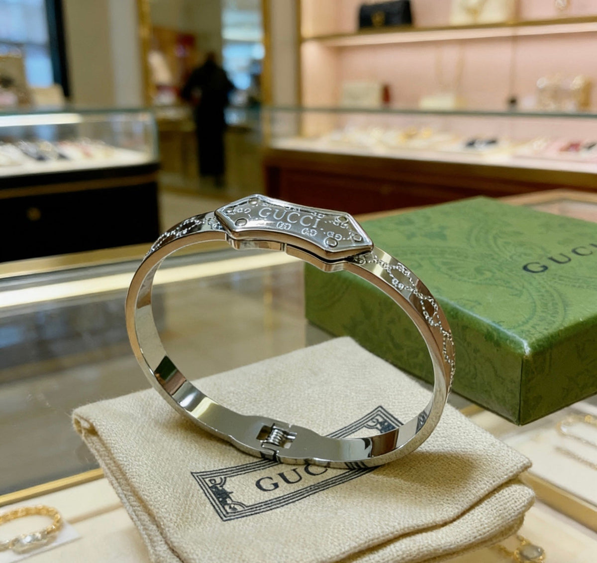 Martin Graham bangle in polished metal-tone – front product view