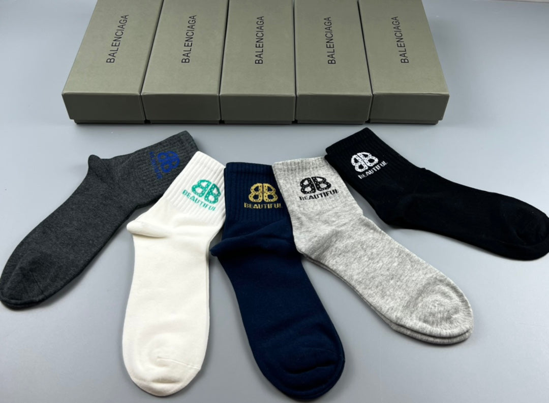 Balenciaga Colour Logo Mid-Calf Socks - 5-Pair Box