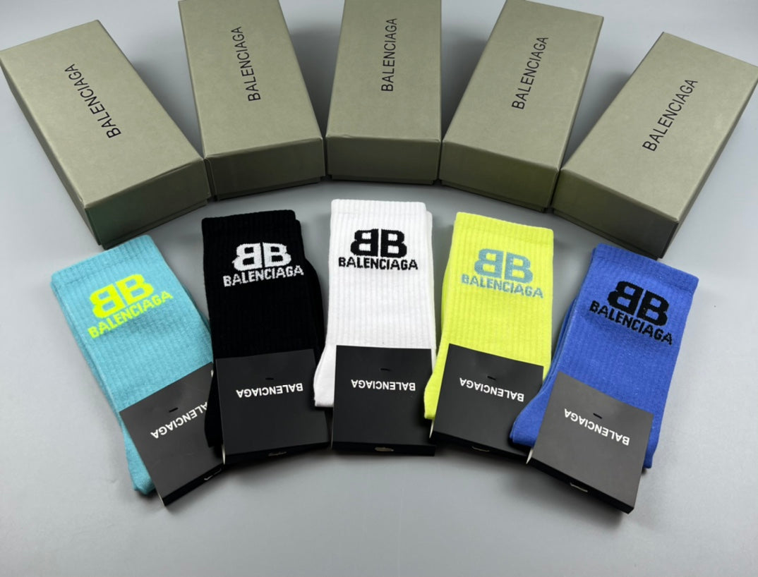 Balenciaga Contrast Bb Graphics Crew Socks - 5-Pair Set