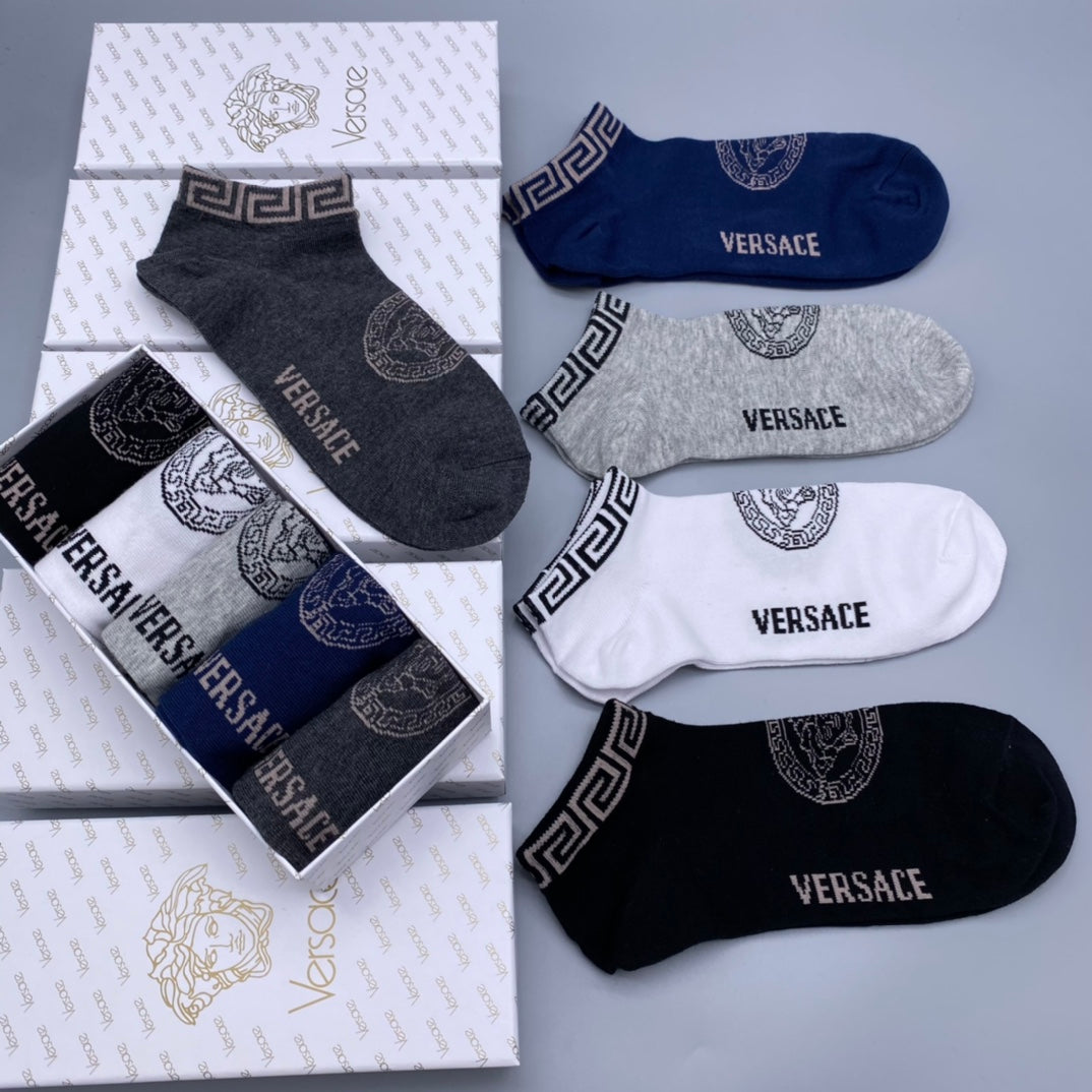 Versace Logo Ankle Socks - 5-Pair Box