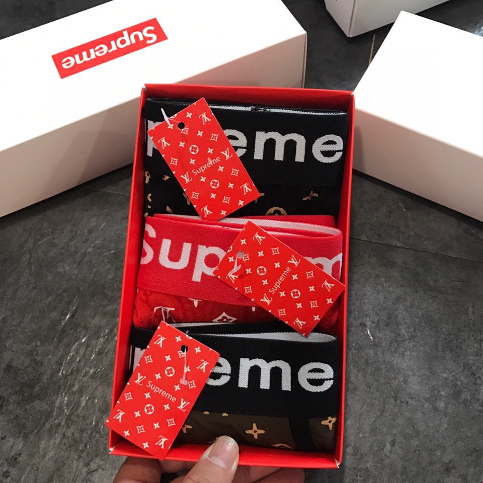 Louis Vuitton x Supreme Monogram-Style Graphics And Contrast Waistbands Men's Boxer Briefs - 3-Piece Box