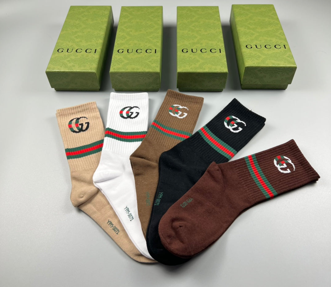 Gucci Web-Stripe Logo Crew Socks - Box of 5 Pairs