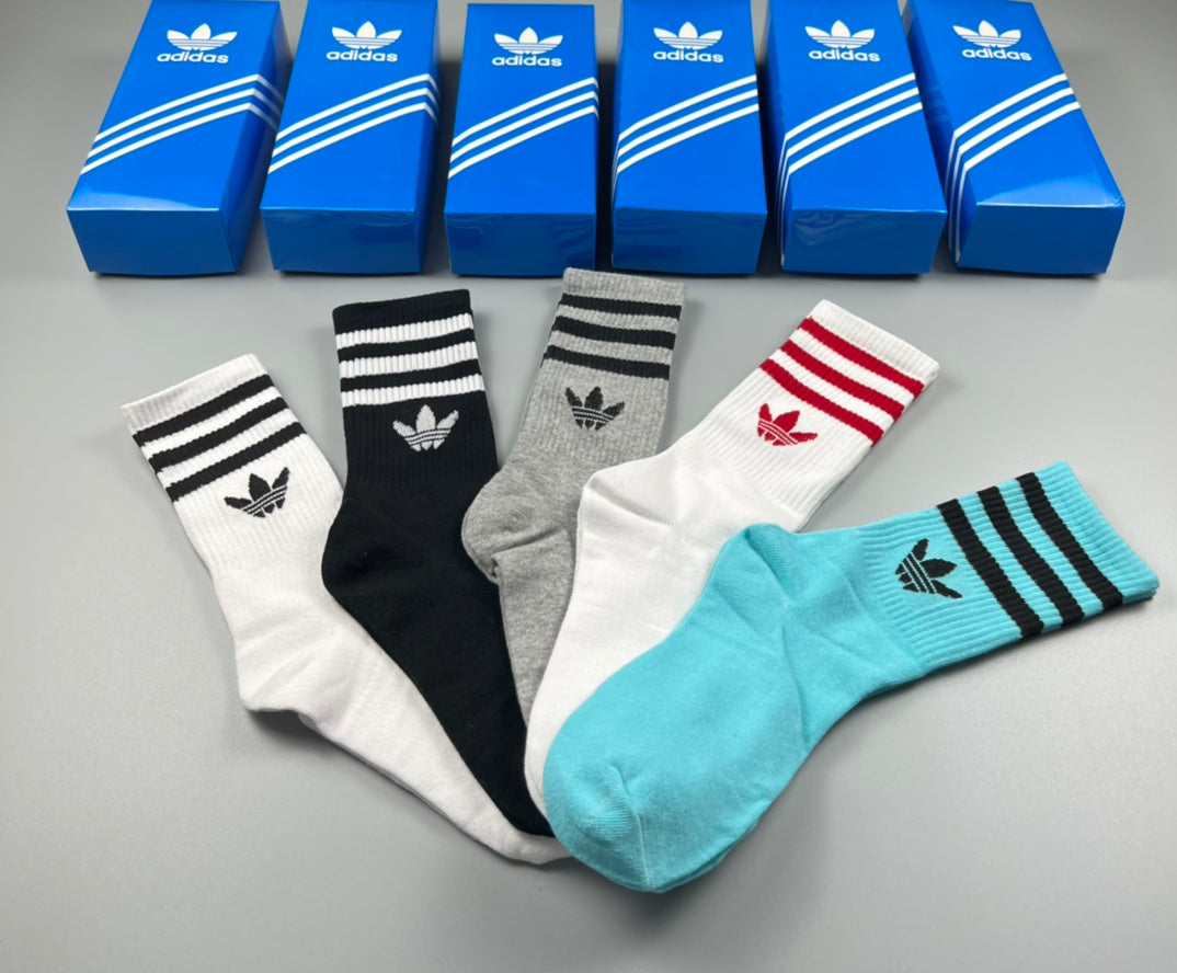 Adidas Mixed Stripe Crew Socks - 5-Pair Box