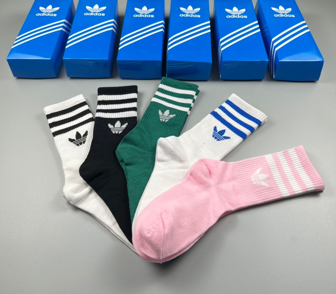 Adidas Three-Stripe Crew Socks - 5-Pair Box