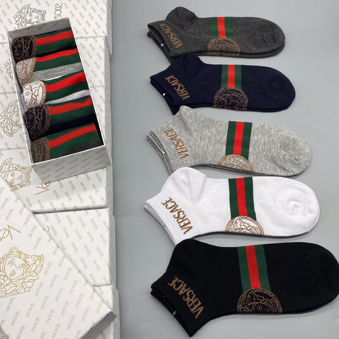 Versace Medusa Stripe Ankle Socks - Box of 5 Pairs