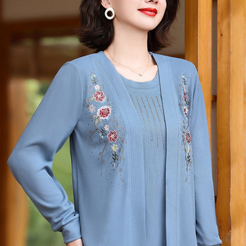 Women's Chic Embroidered Long-Sleeve Knit Top Clothing & Accessories