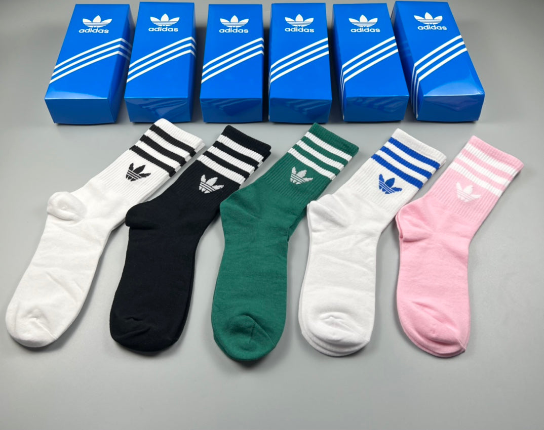 Adidas Three-Stripe Crew Socks - 5-Pair Box