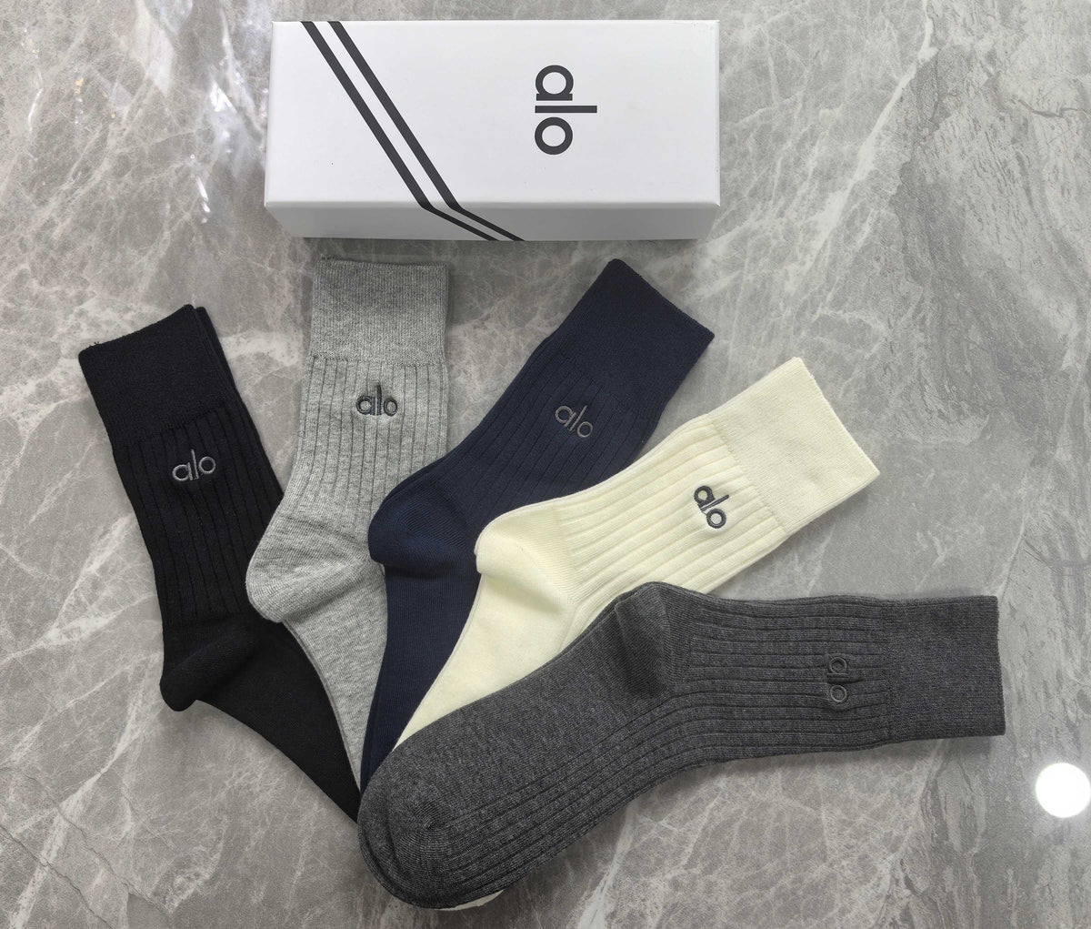 Alo Simple Wordmarks Crew Socks - 5-Pair Set