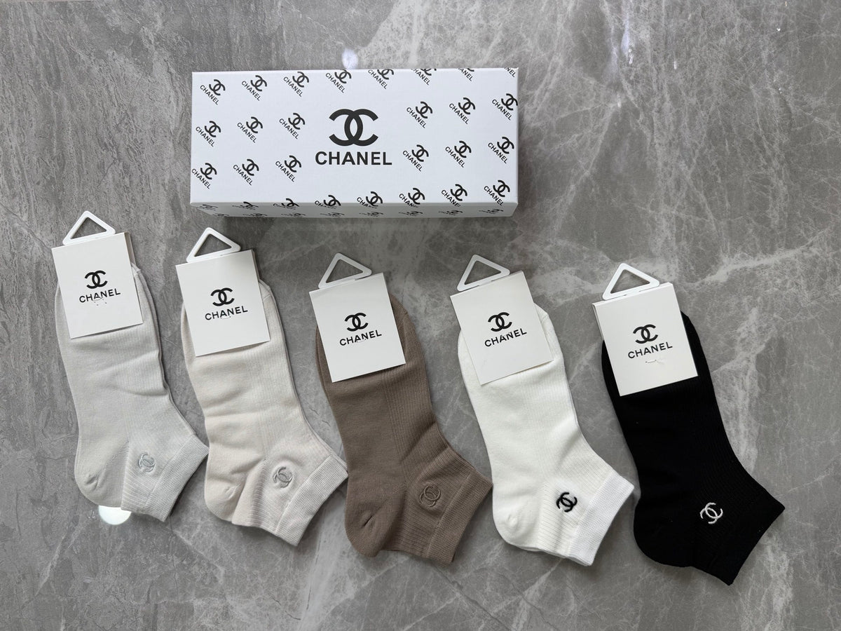 Chanel Modal Repeating Emblem Details Ankle Socks - 5-Pair Set