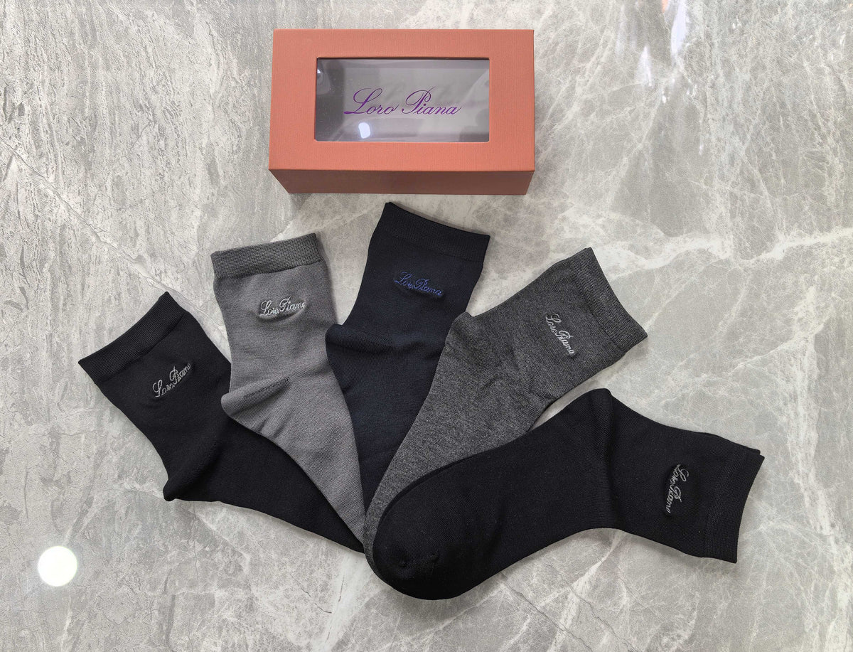 Loro Piana Restrained Script Details Crew Socks - 5-Pair Set