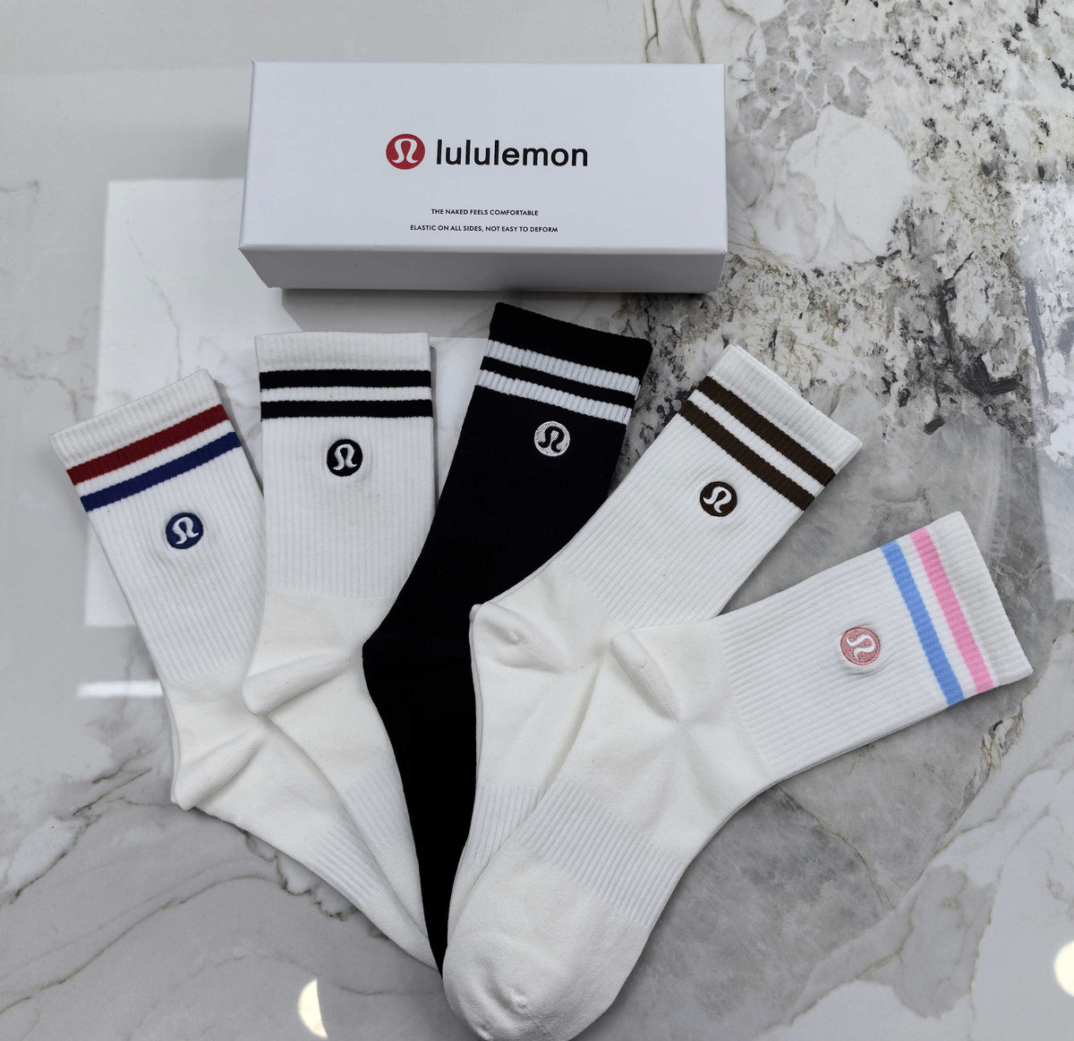 Lululemon Stripe Accents And Small Round Emblems Crew Socks - 5-Pair Set
