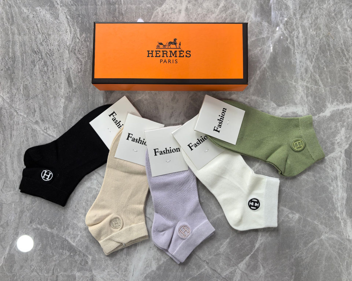 Hermes Combed Cotton No-Show Socks - 5-Pair Set