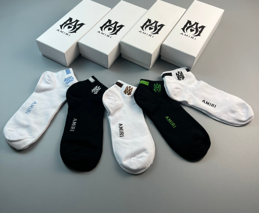 Amiri Cotton Script And Initial Details No-Show Socks - 5-Pair Set