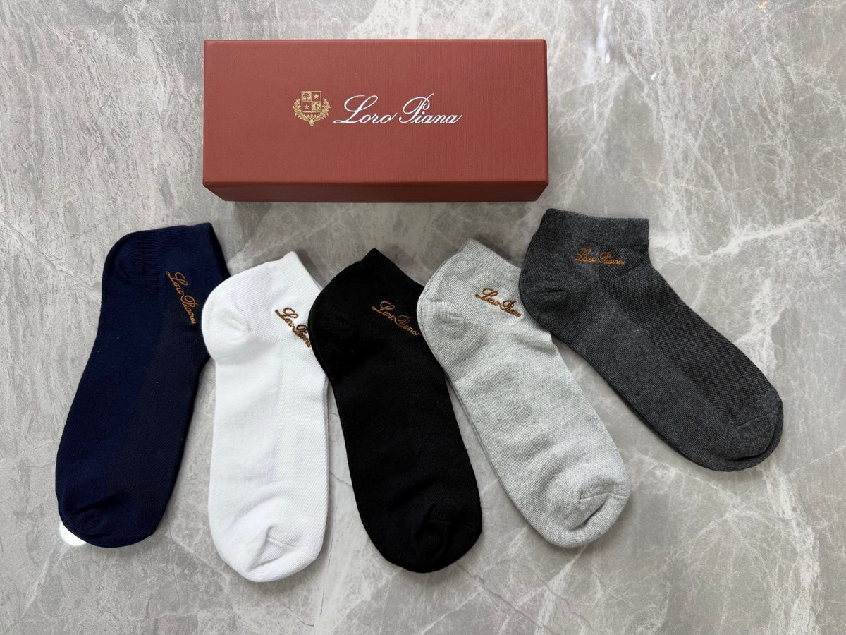 Loro Piana Restrained Script Details Ankle Socks - 5-Pair Set