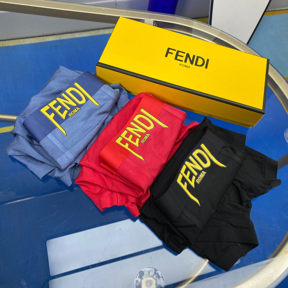 Fendi Modal Contrast Wordmark Details Men's Boxer Briefs - 3-Piece Box