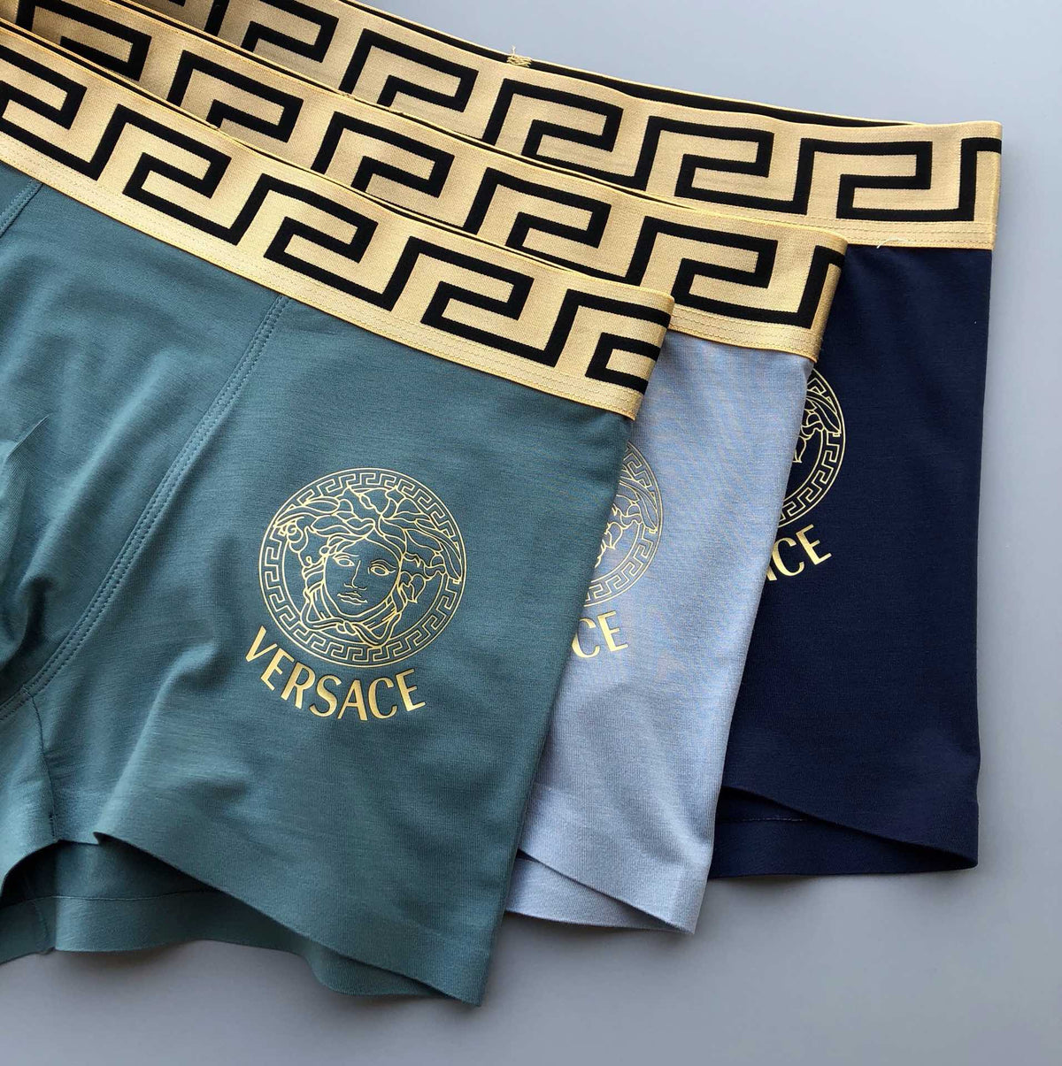 Versace Solid Panels And Visible Emblem Details Men's Boxer Briefs - 3-Piece Box
