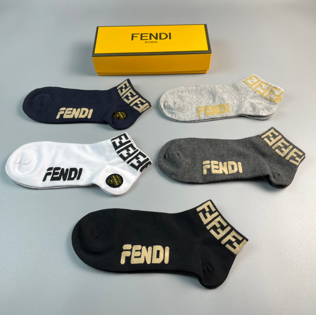 Fendi Wordmark And Letter-Pattern Details No-Show Socks - 5-Pair Set