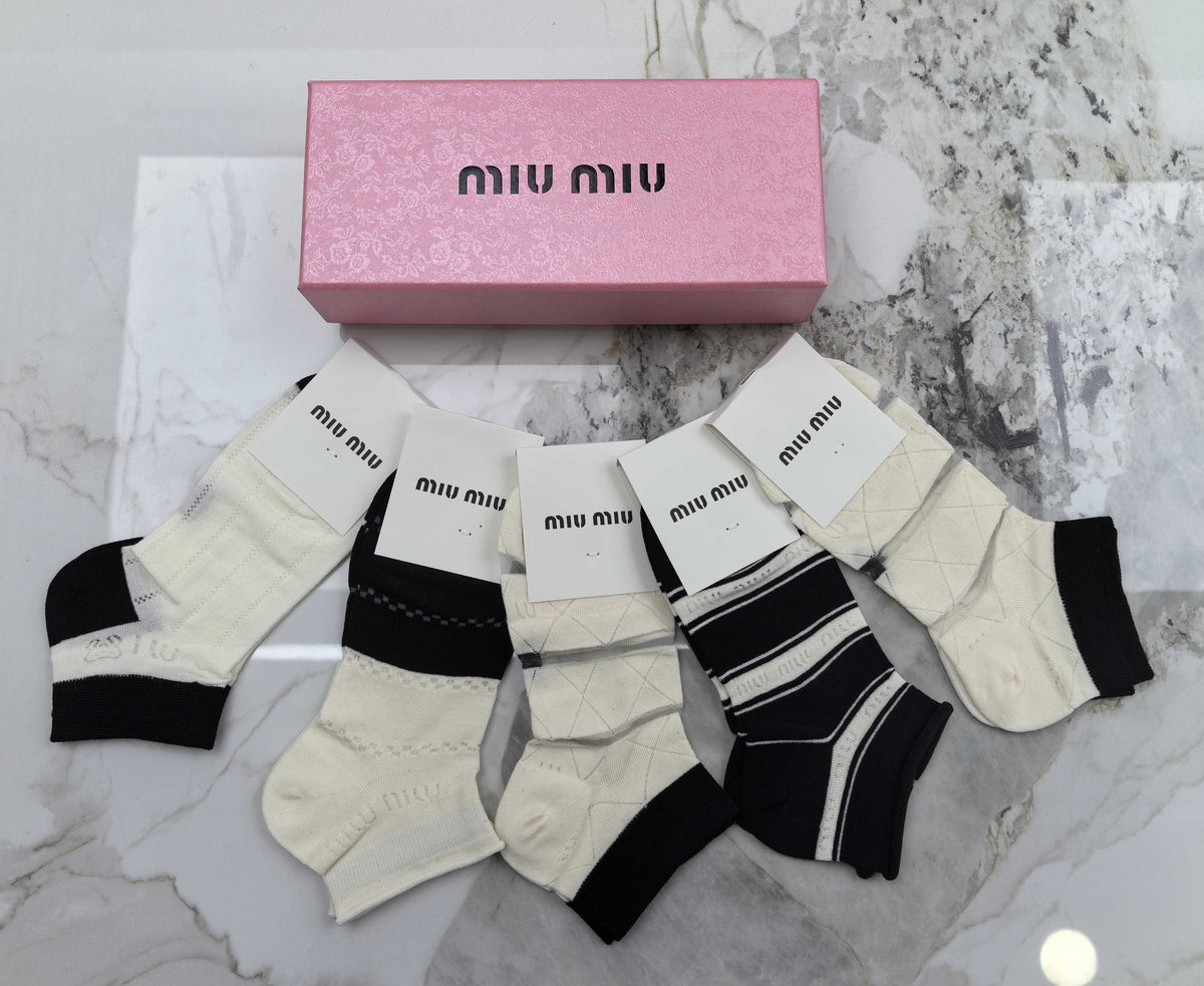 Miu Miu Modal Mixed Neutral Logo Detail No-Show Socks - 5-Pair Set