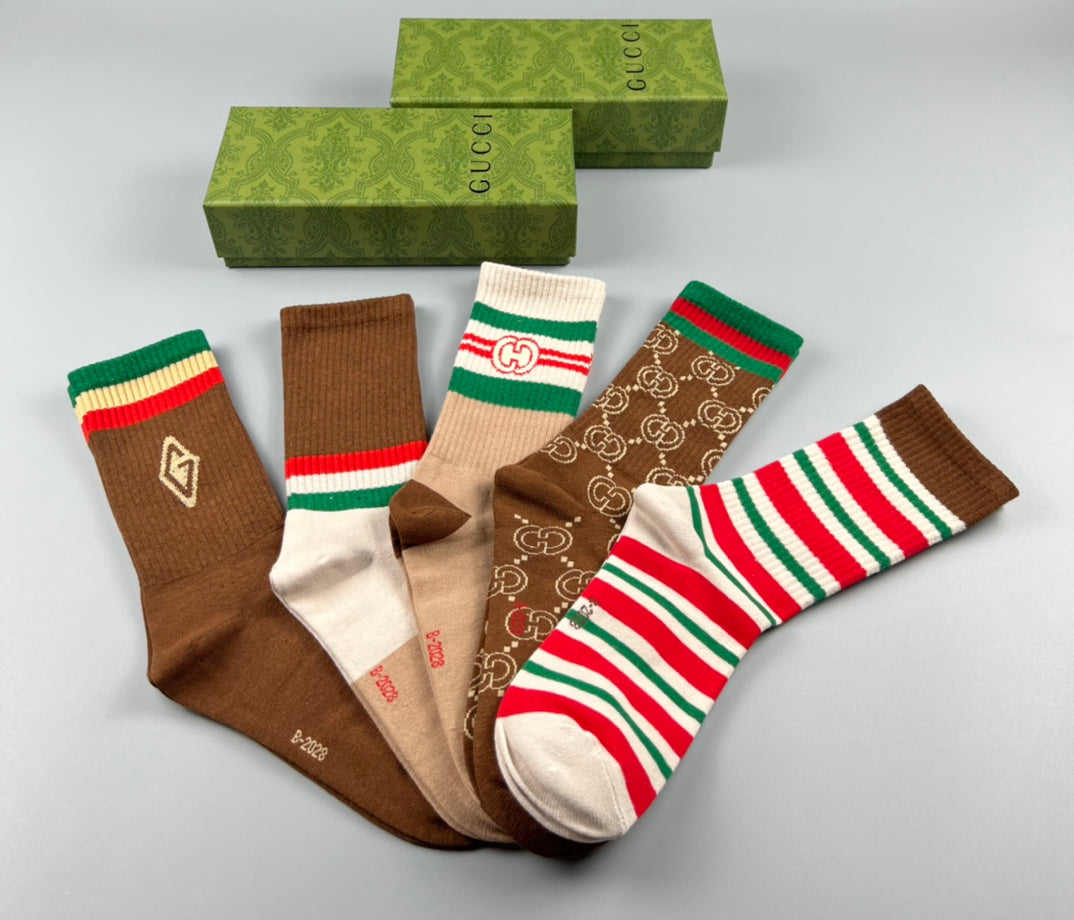 Gucci Cotton Mixed Emblem And Monogram-Style Details Crew Socks - 5-Pair Set