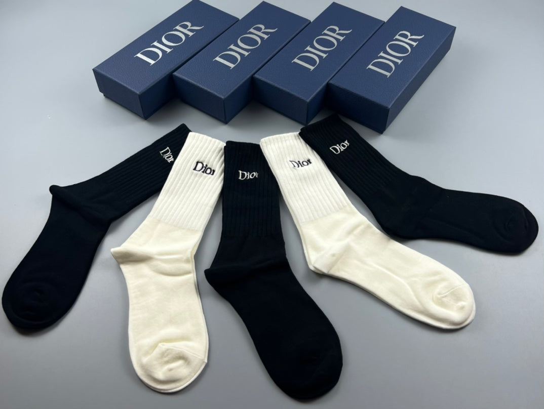 Dior Double-Needle Cotton Socks - 5-Pair Set