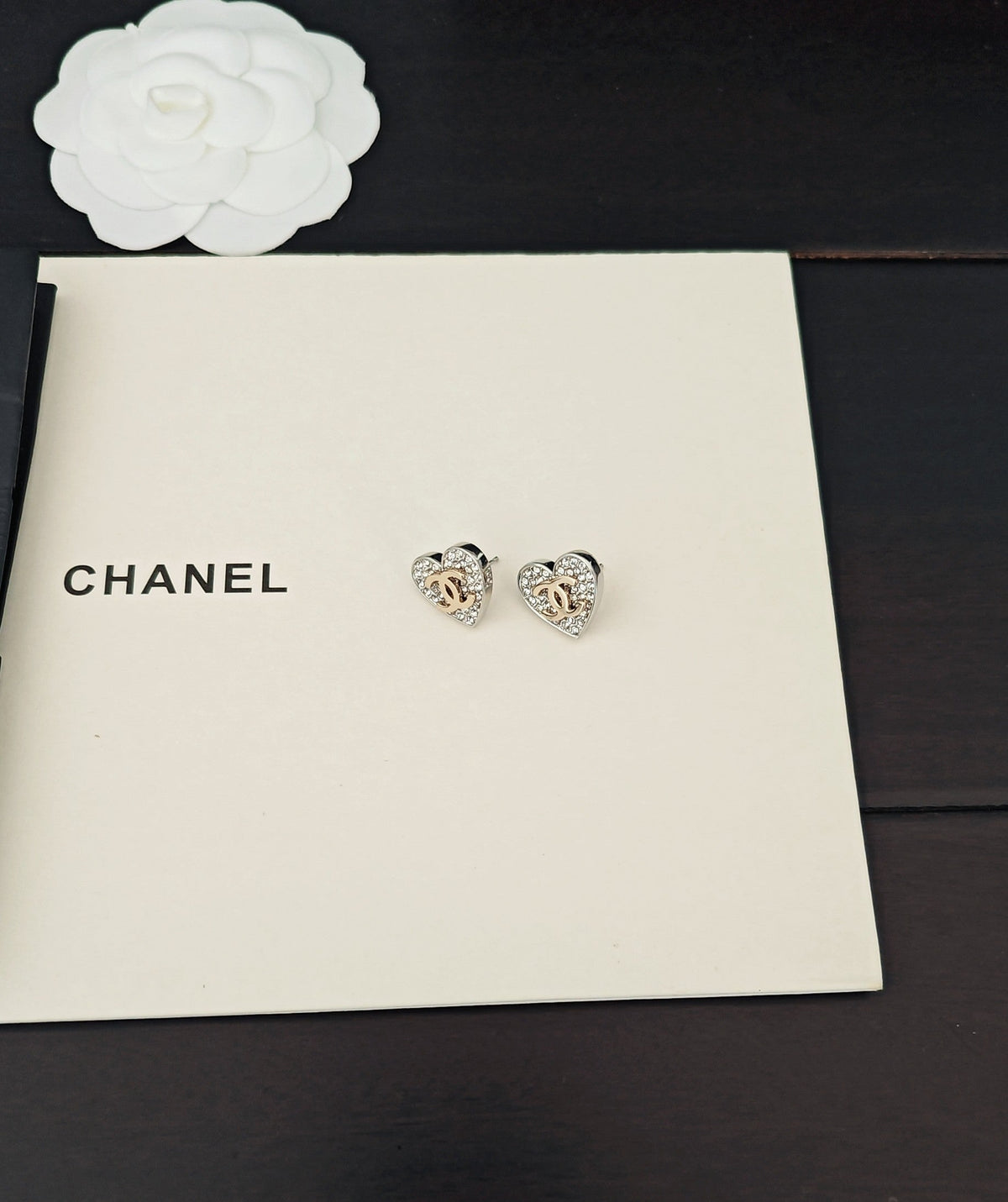 Heart Crystal-Accent Stud Earrings – Heart Detail – Design 003 detail view