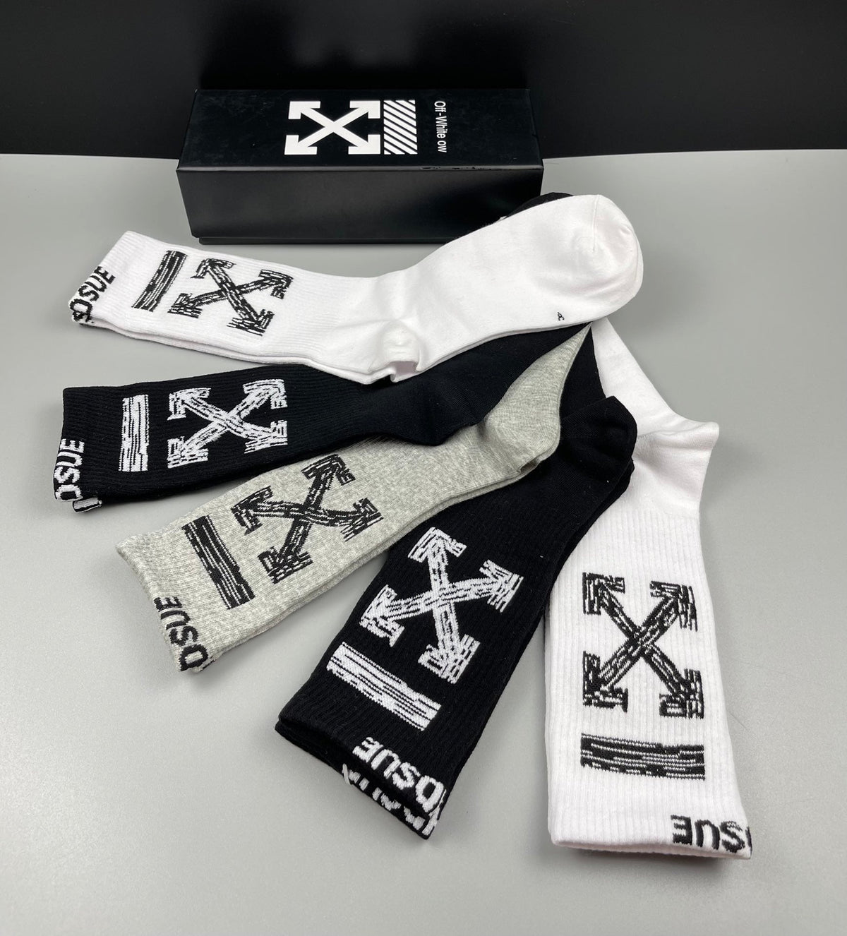 Off-White Cotton Visible Logo, Stripe Or Motif Details Crew Socks - 5-Pair Set