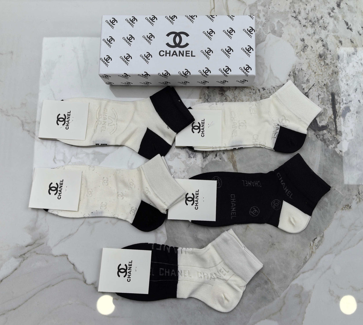 Chanel Modal Mixed Neutral Logo Detail No-Show Socks - 5-Pair Set