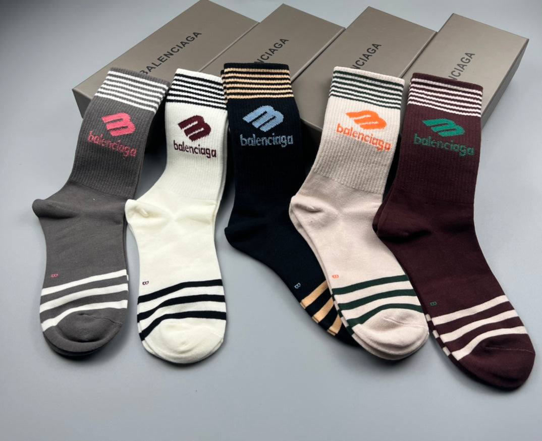 Balenciaga Cotton Pastel Colour Tonal Waistbands Crew Socks