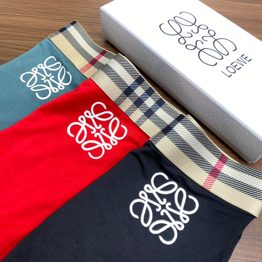 Loewe Modal Anagram-Style Graphics And Check-Inspired Waistbands Men's Boxer Briefs - 3-Piece Box