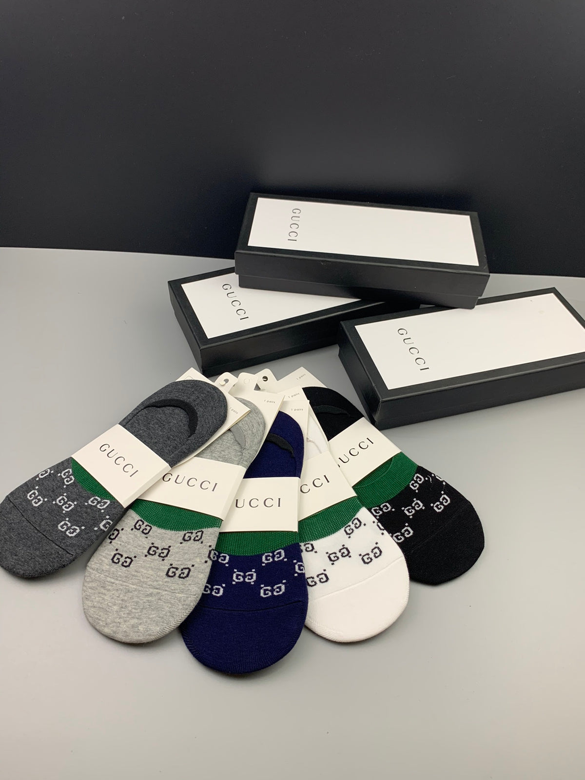 Gucci Green-And-Red Stripe Details No-Show Socks - 5-Pair Set