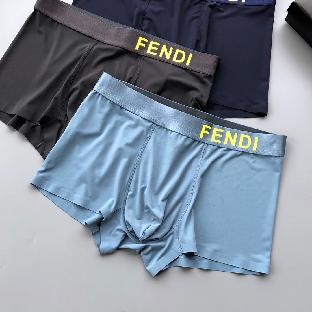 Fendi Broad Yellow Wordmark Waistbands Men's Boxer Briefs - 3-Piece Box