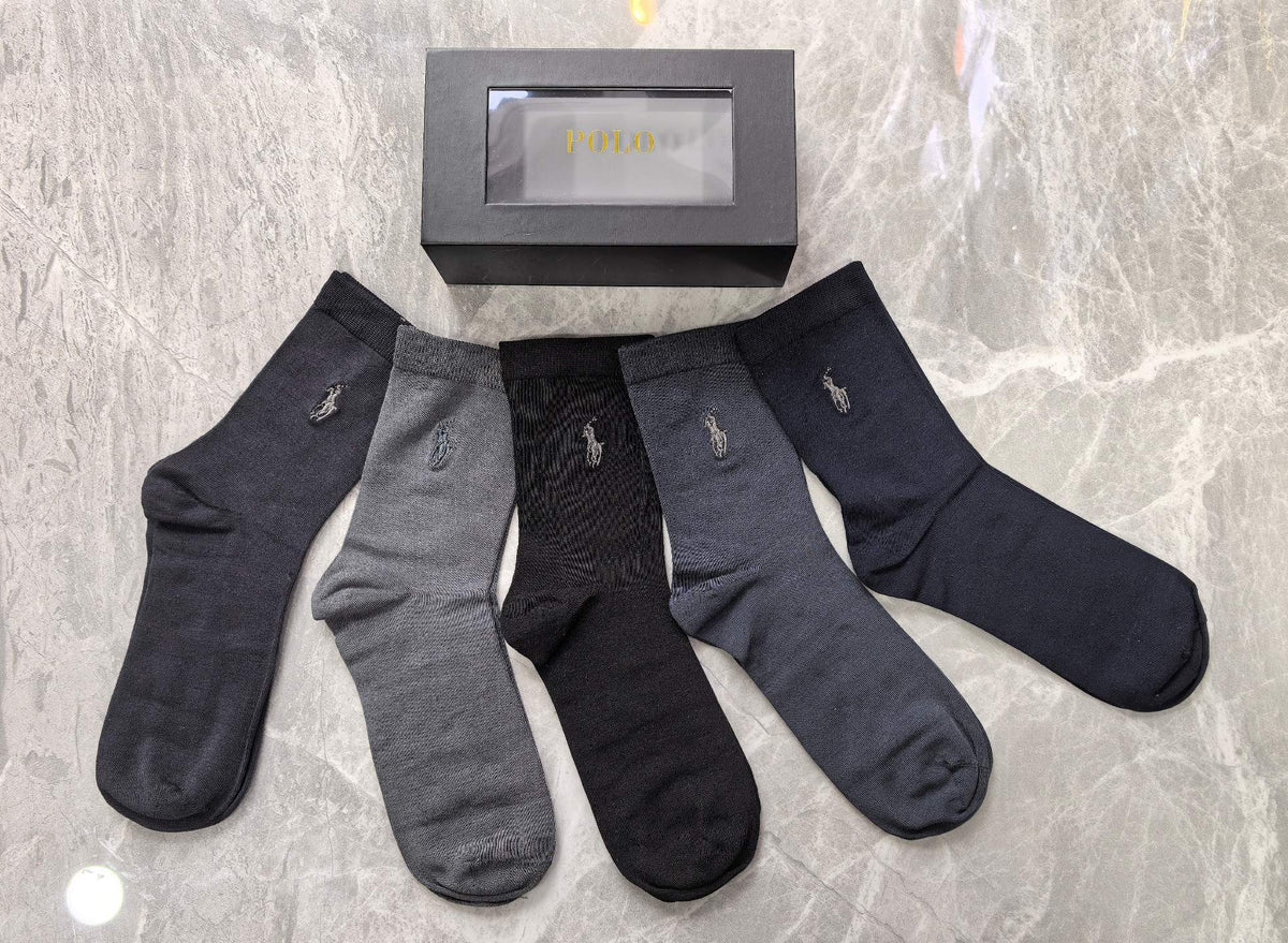 Polo Modal Understated Horse Motifs Crew Socks - 5-Pair Set