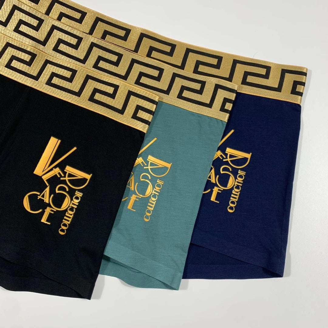 Versace Gold V And Greek-Key Details Men's Boxer Briefs - 3-Piece Box
