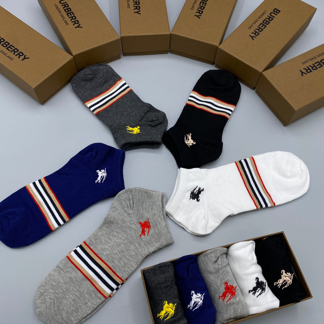 Burberry Stripe And Horse Motifs Ankle Socks - 5-Pair Set