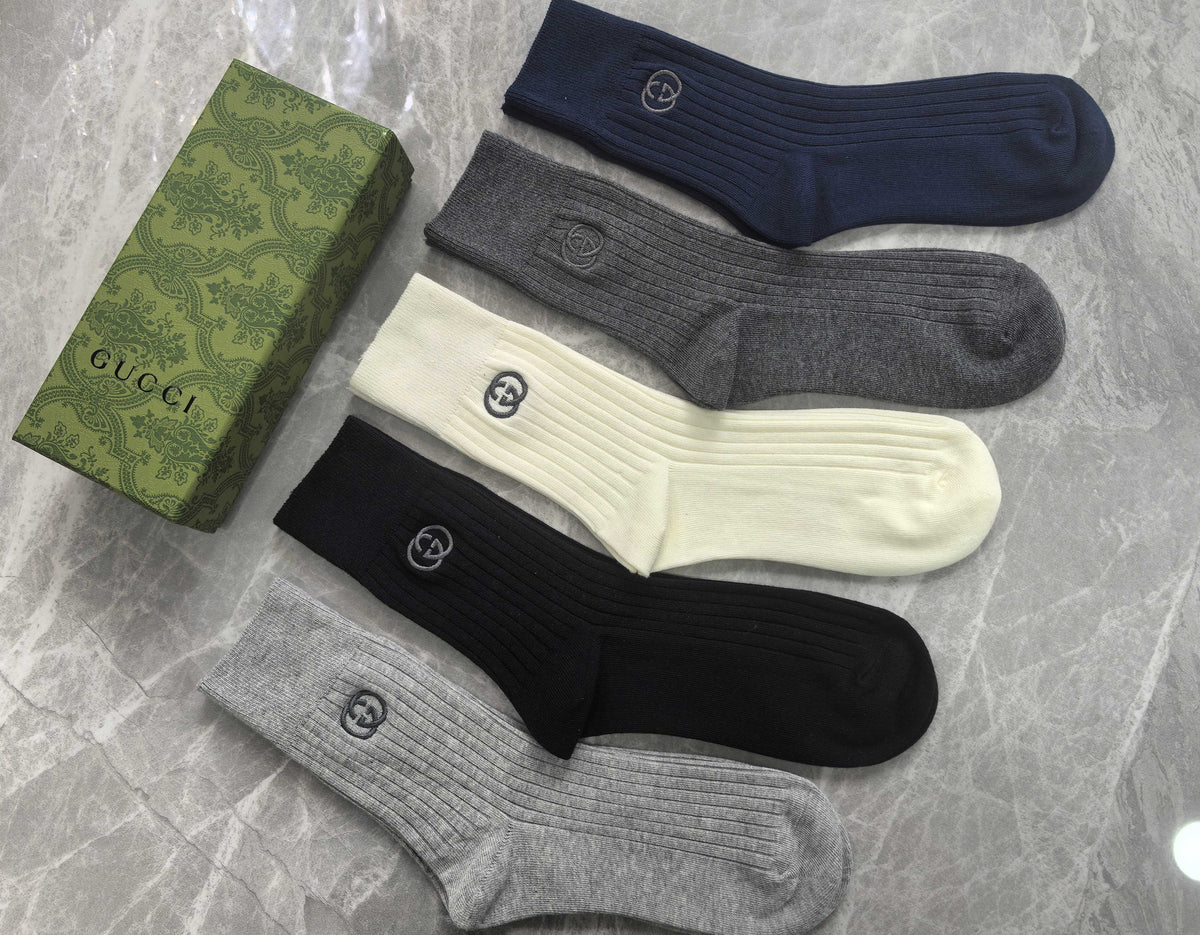 Gucci Cotton Mixed Neutral Logo Detail Crew Socks - 5-Pair Set