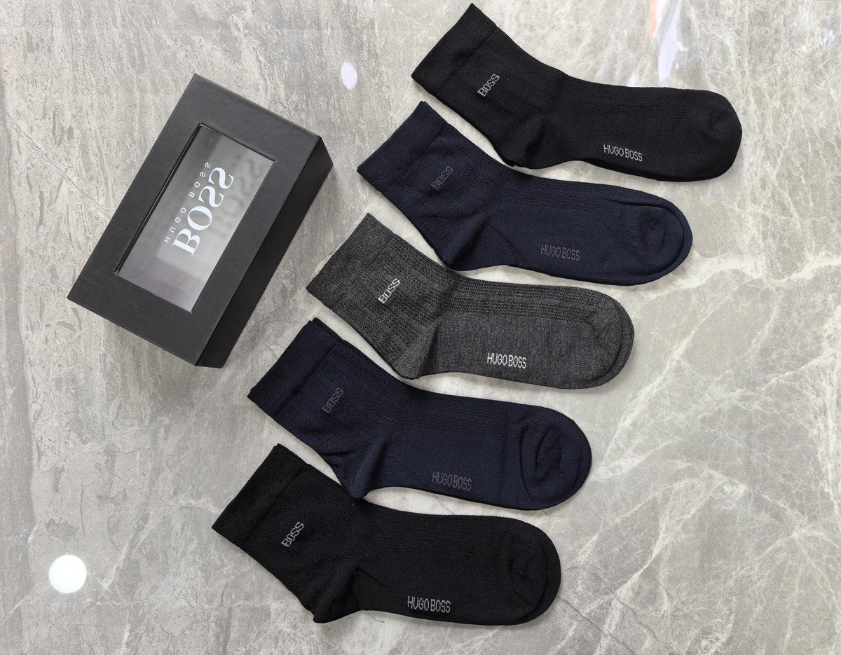 Boss Modal Simple Contrast Branding Crew Socks - 5-Pair Set