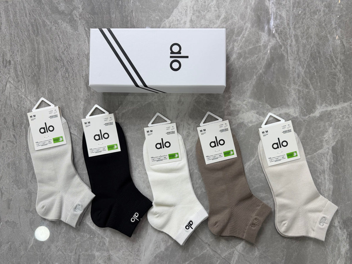 Alo Modal Simple Contrast Branding Ankle Socks - 5-Pair Set