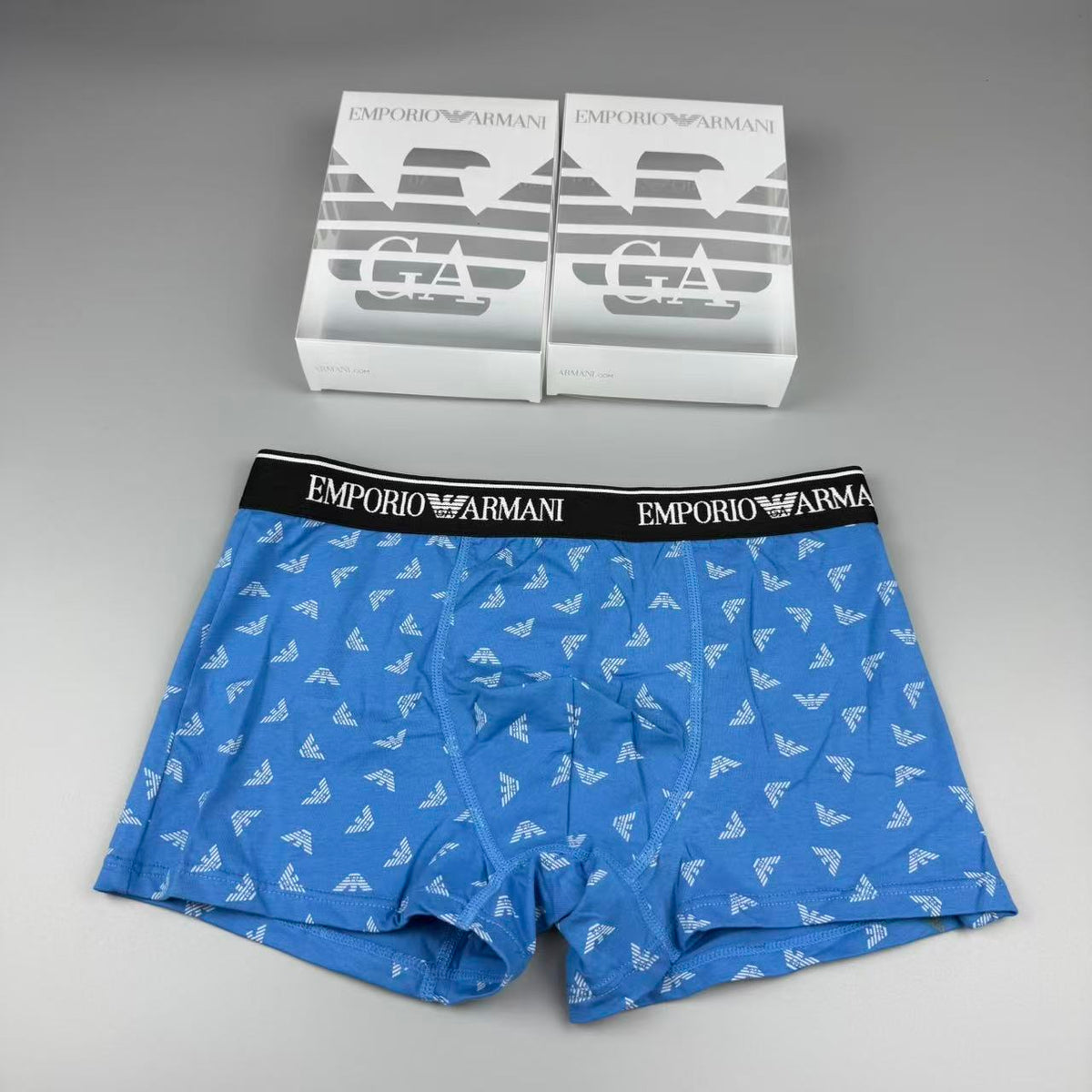 Armani Cotton All-Over Logo Pattern Men's Boxer Briefs - 3-Piece Box