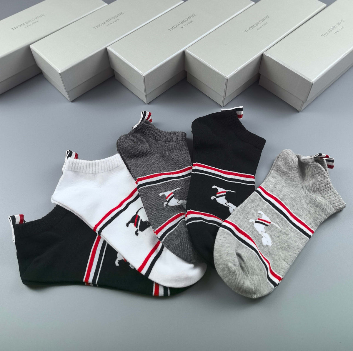 Thom Browne Cotton No-Show Socks - 5-Pair Set