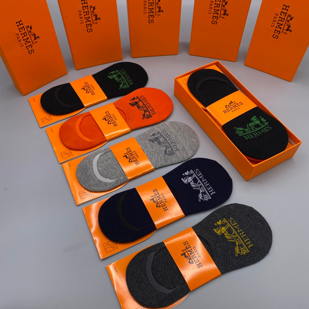 Hermes Horse Graphics No-Show Socks - 5-Pair Set