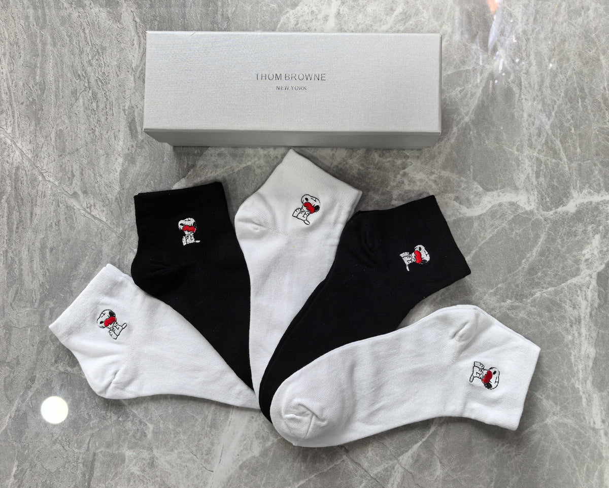 Thom Browne Cotton Small Red-Blue Stripe Details Ankle Socks - 5-Pair Set