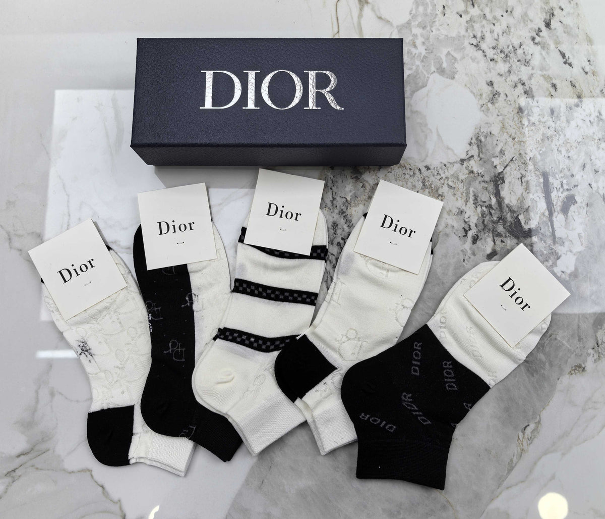 Dior Modal Mixed Neutral Logo Detail No-Show Socks - 5-Pair Set