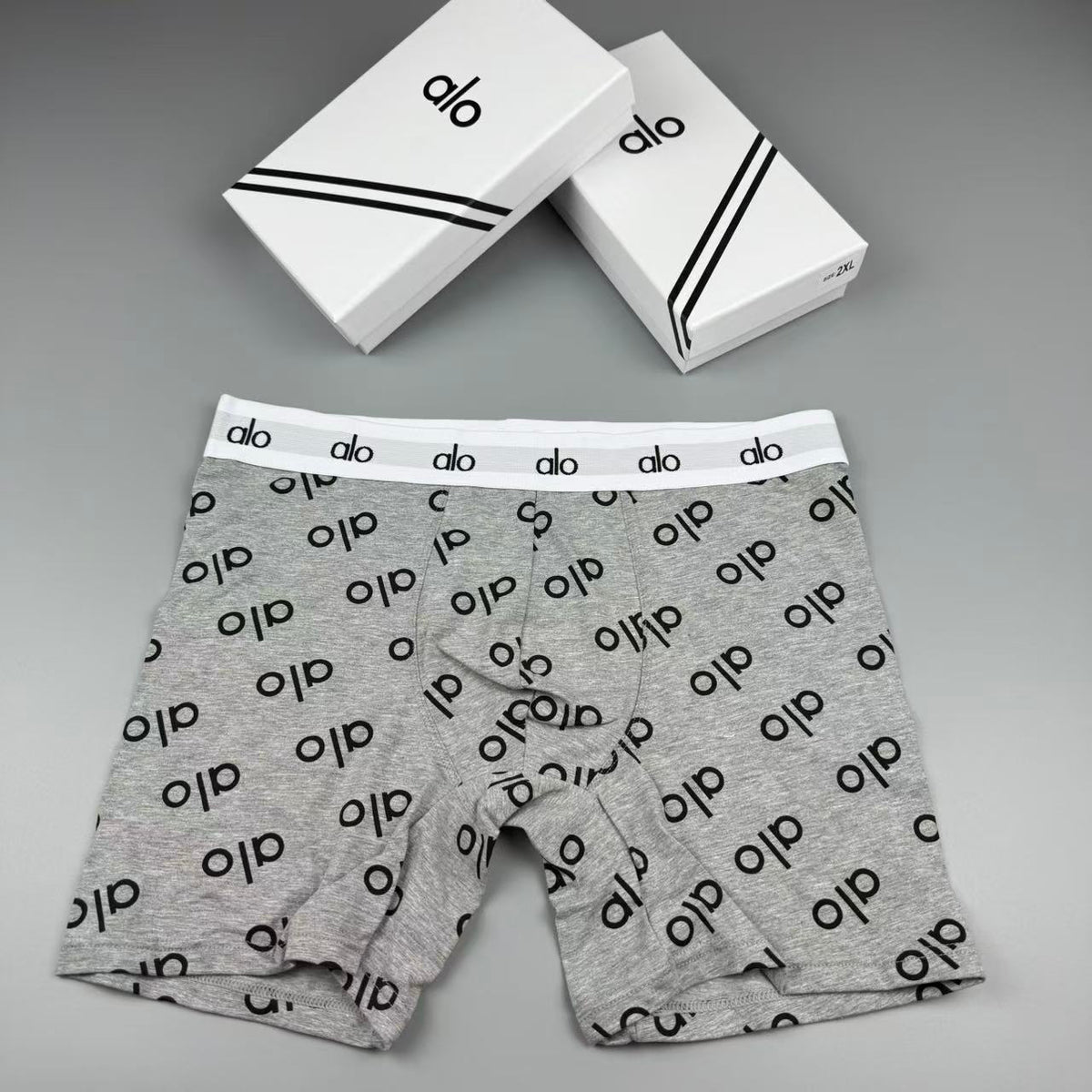 Alo Cotton All-Over Logo Pattern Men's Boxer Briefs - 3-Piece Box